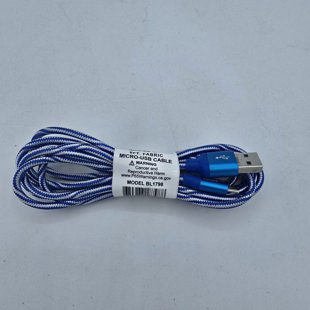 Wireless Gear 6 ft micro usb sync and charge cable. Fabric material.